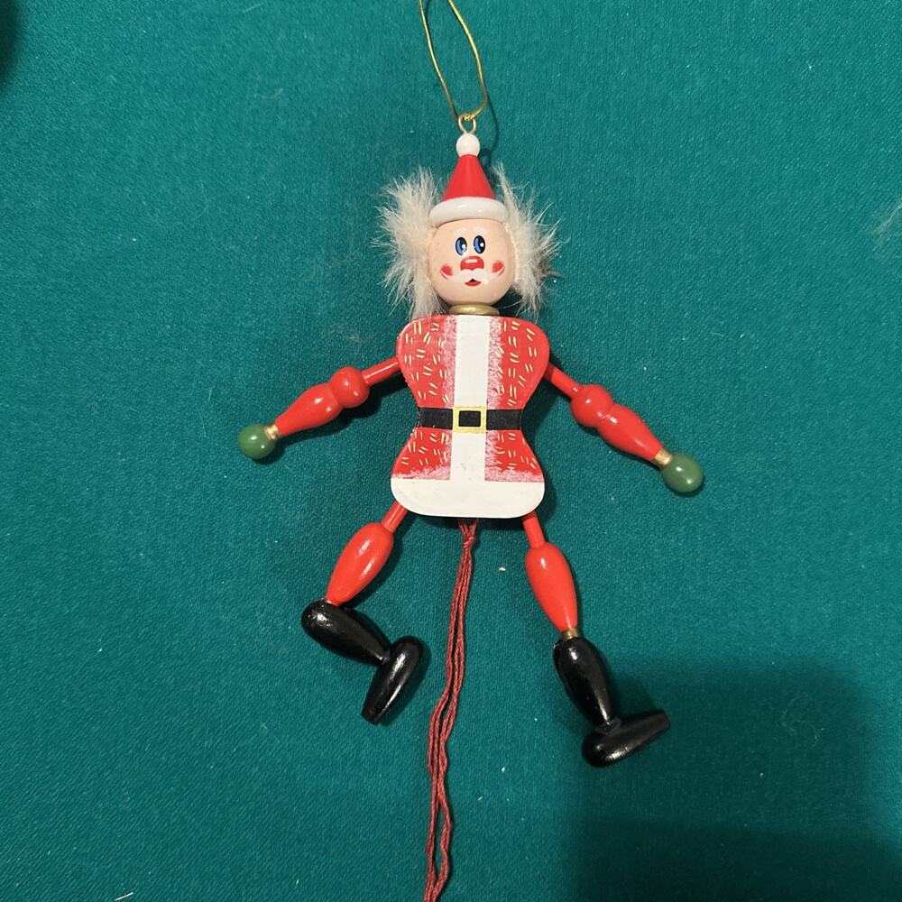 Santa Claus Wooden Pull String Toy Souvenir Red White 7.5" Inches Vintage 1980s